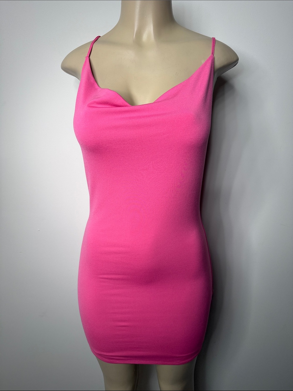 Forever 21 Neon Pink Cowl Neck Spaghetti Strap Mini Dress